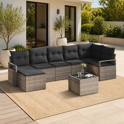 Outdoor Sofa Set 8 Pieces Light Grey Poly Rattan Modular Garden Seating with