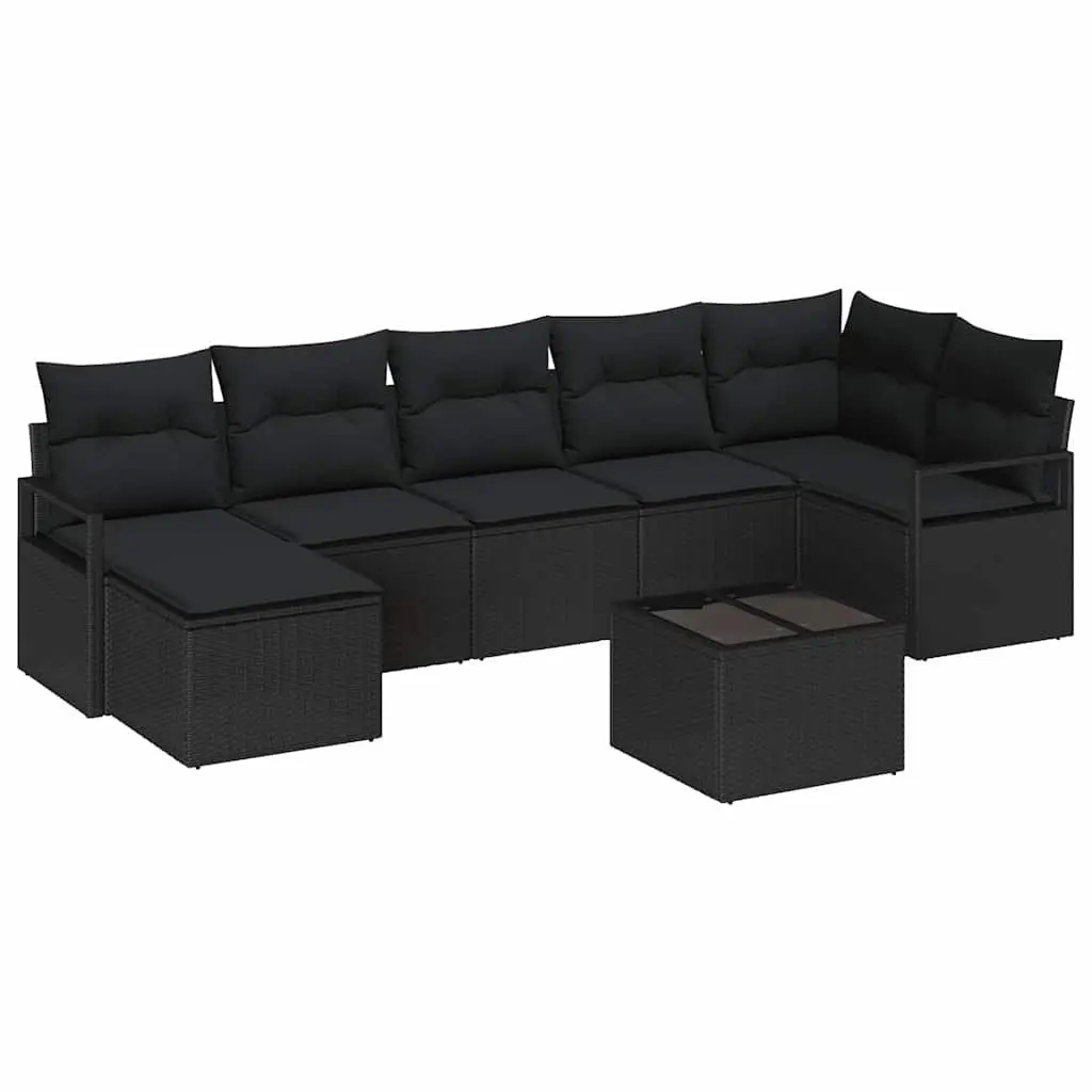 8-Piece Black Modular Outdoor Sofa Set with Storage