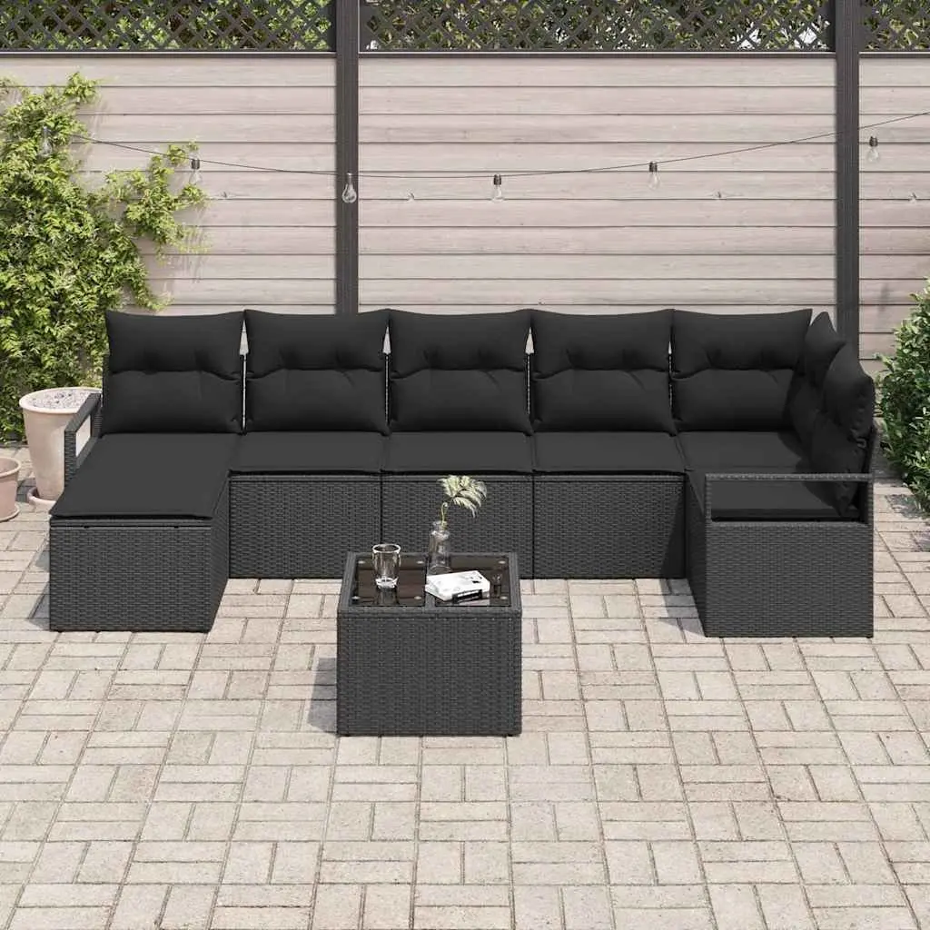 8-Piece Black Modular Outdoor Sofa Set with Storage