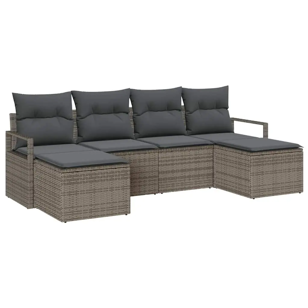 6-Piece Grey Poly Rattan Modular Sofa Set