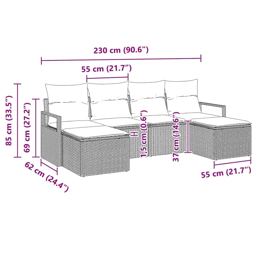 6-Piece Grey Poly Rattan Modular Sofa Set