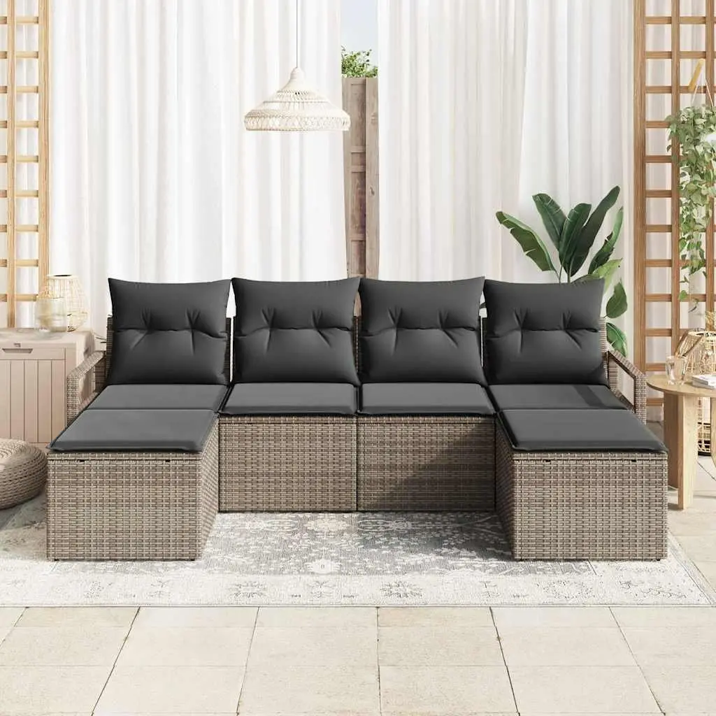 6-Piece Grey Poly Rattan Modular Sofa Set