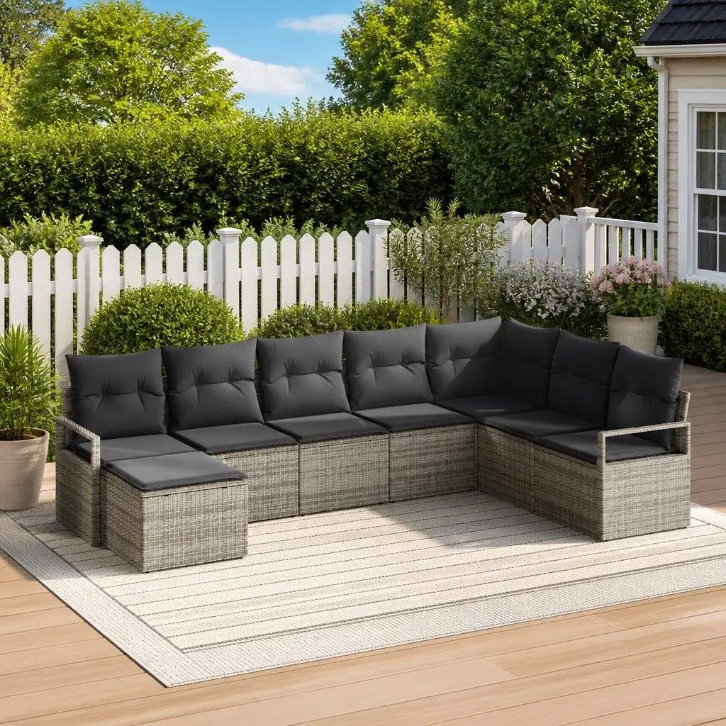 8-Piece Grey Poly Rattan Outdoor Sofa Set