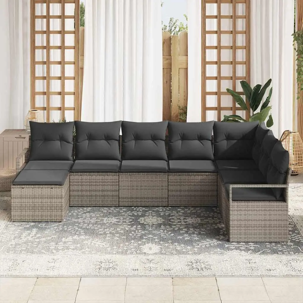 8-Piece Grey Poly Rattan Outdoor Sofa Set