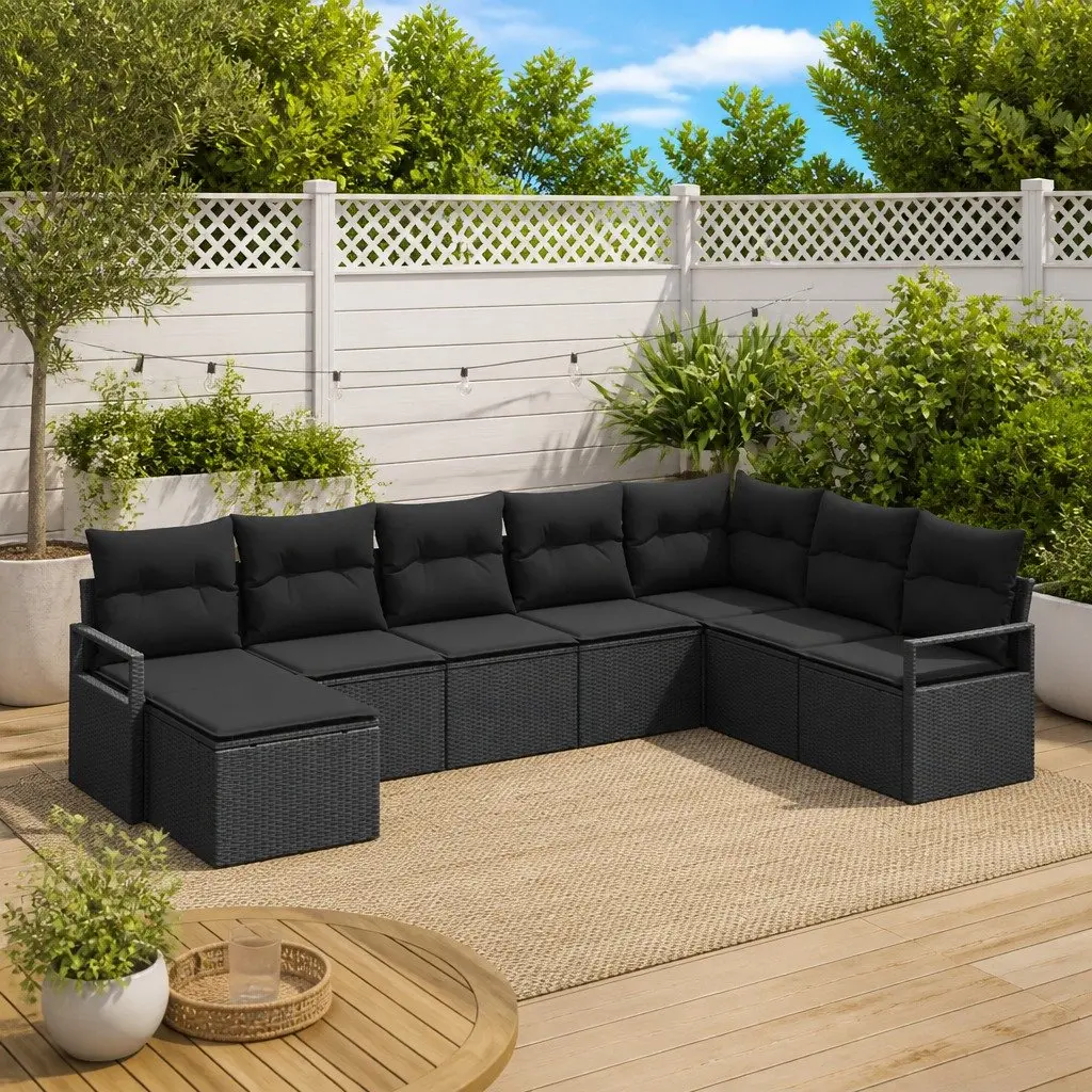 Outdoor Sofa Set 8 Pieces Black Poly Rattan