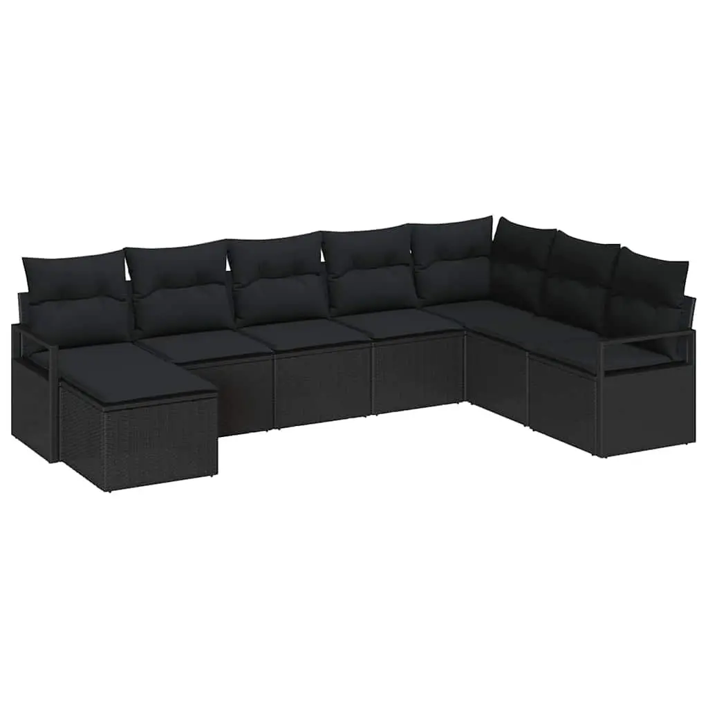 Outdoor Sofa Set 8 Pieces Black Poly Rattan