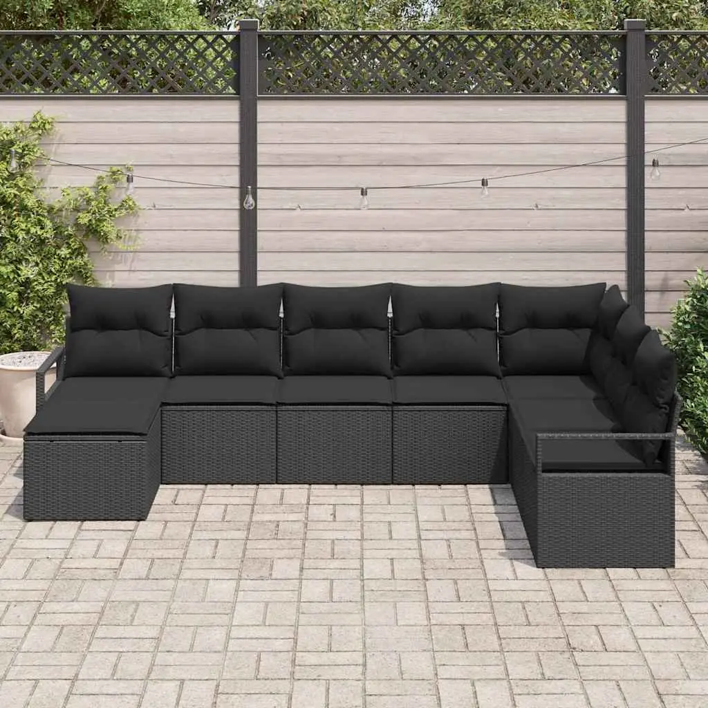 Outdoor Sofa Set 8 Pieces Black Poly Rattan