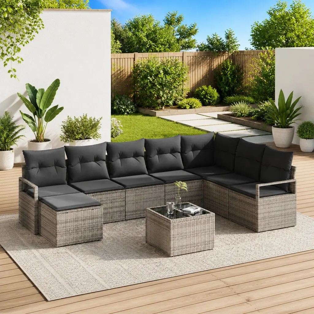 Light Grey Modular Outdoor Sofa Set 9pcs with Storage