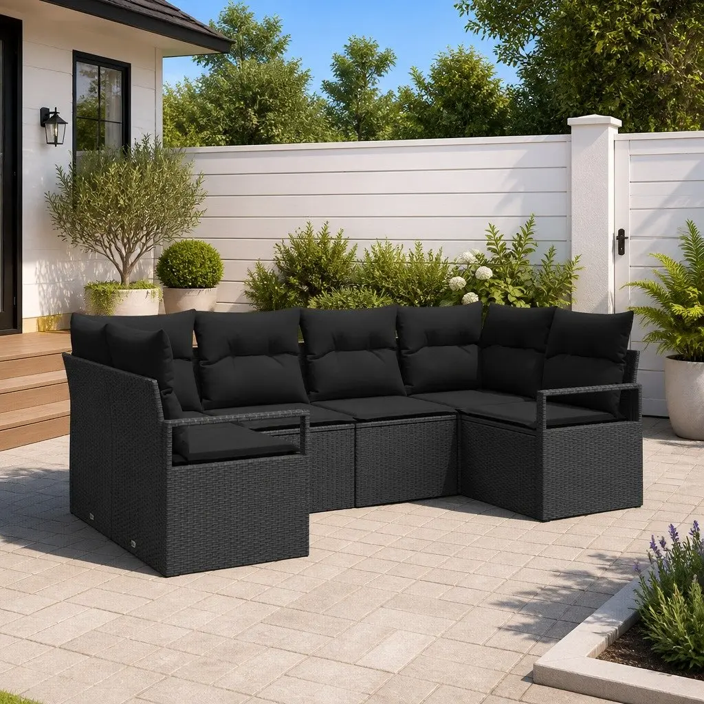 Garden Sofa Set Poly Rattan 6 Piece Modular Outdoor Seating Black