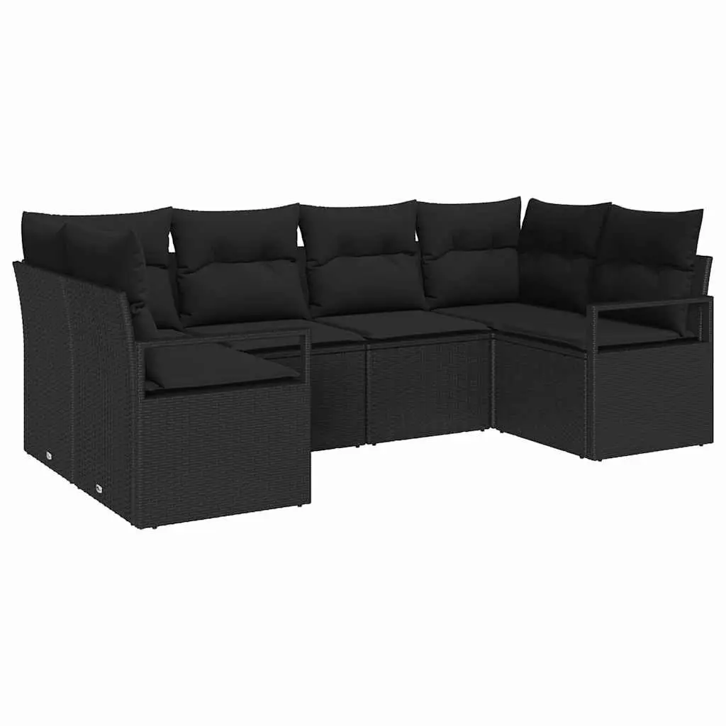 Garden Sofa Set Poly Rattan 6 Piece Modular Outdoor Seating Black