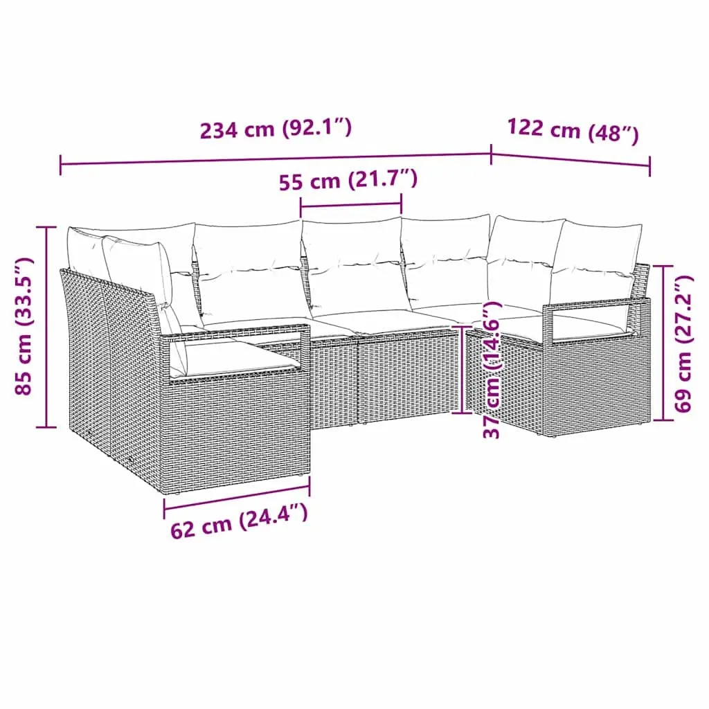 Garden Sofa Set Poly Rattan 6 Piece Modular Outdoor Seating Black