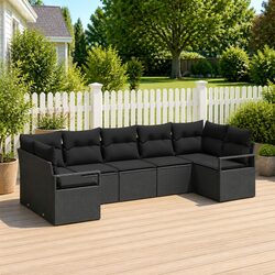 Modular Black Poly Rattan Garden Sofa Set - 7 Pieces