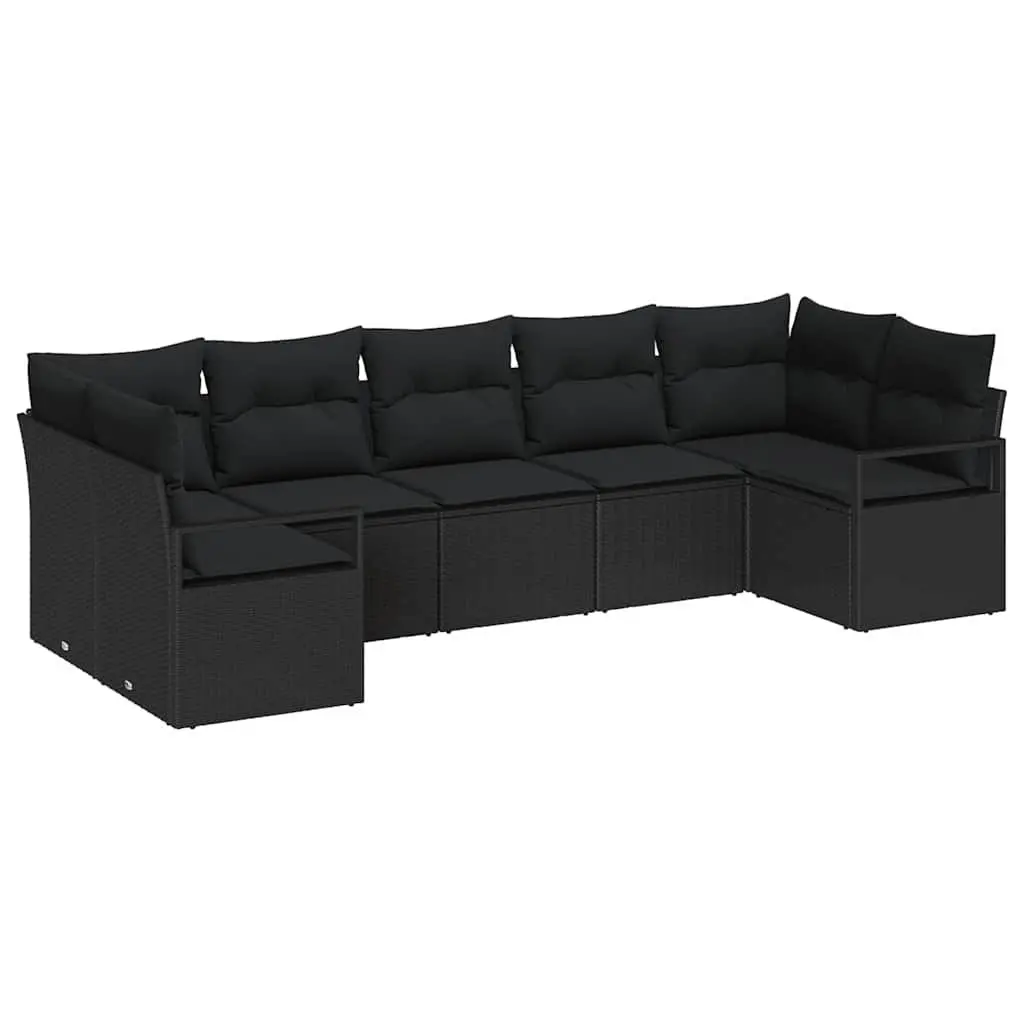 Outdoor Garden Sofa Set 7 Piece Modular Patio Furniture Black Poly Rattan