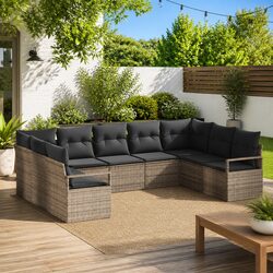 Premium 9-Piece Grey Poly Rattan Garden Sofa Set