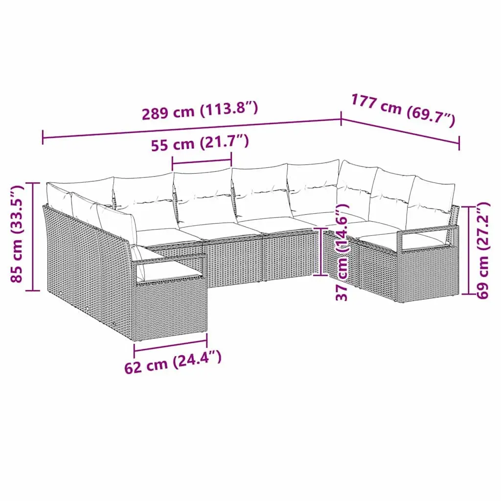 9 Piece Black Poly Rattan Outdoor Sofa Set with Cushions