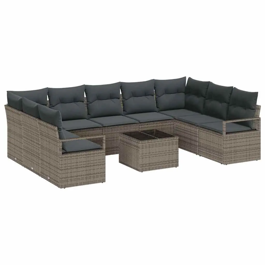 10-Piece Light Grey Rattan Outdoor Sofa Set