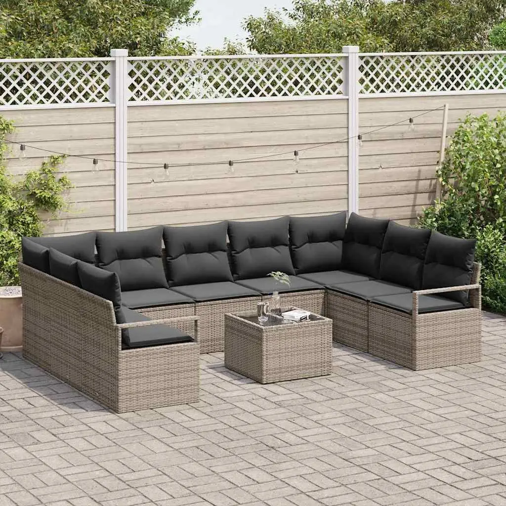 10-Piece Light Grey Rattan Outdoor Sofa Set