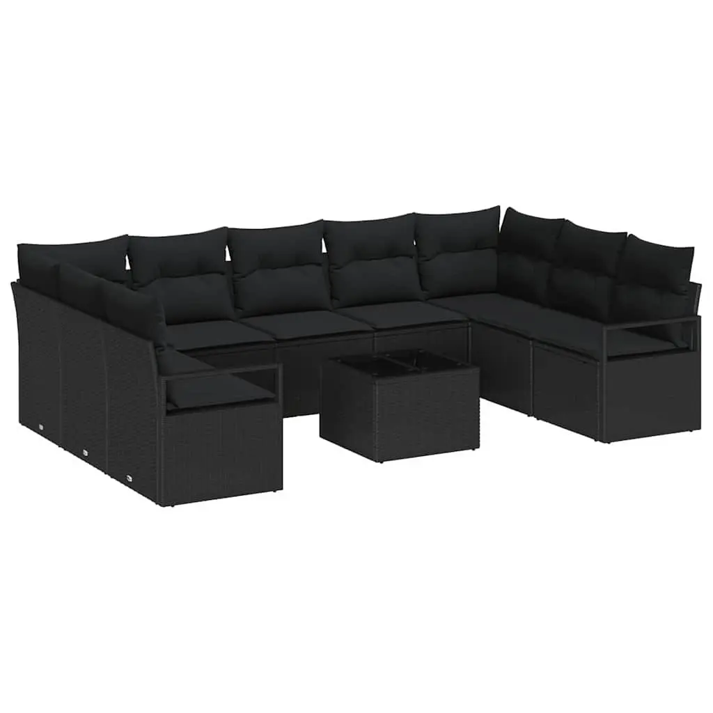 10-Piece Outdoor Garden Sofa Set in Black