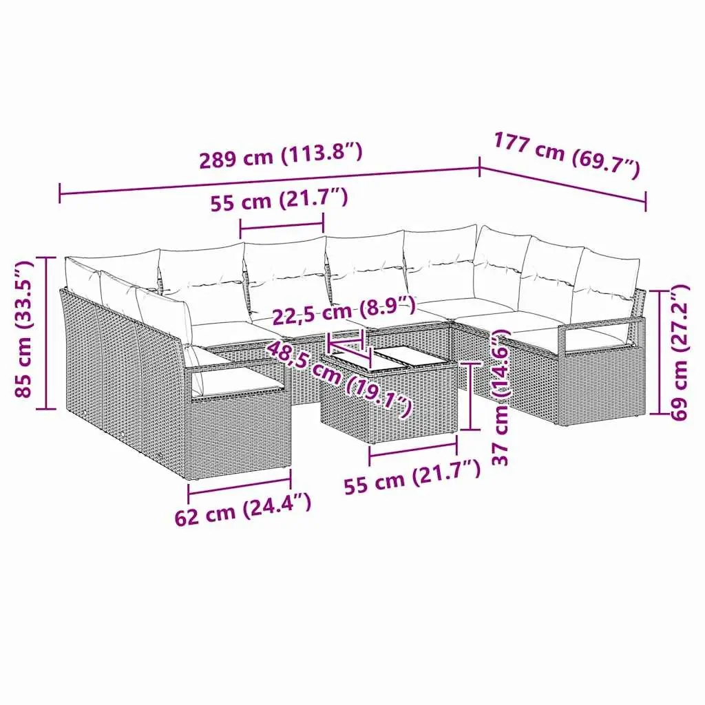 10-Piece Outdoor Garden Sofa Set in Black