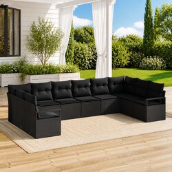 10-Piece Black Modular Outdoor Garden Sofa Set