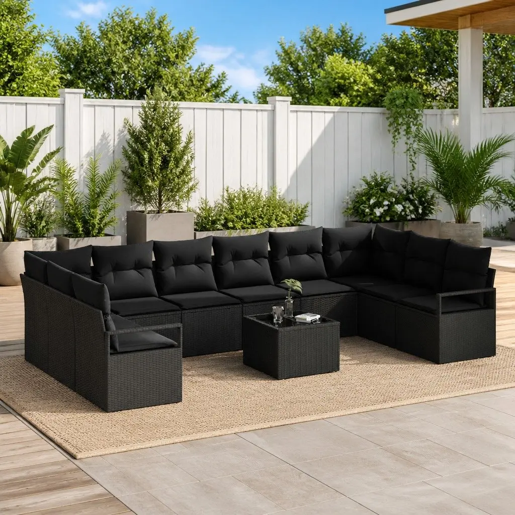 Black Poly Rattan 11-Piece Outdoor Sofa Set