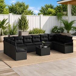 Premium Black Poly Rattan 11-Piece Outdoor Sofa Set