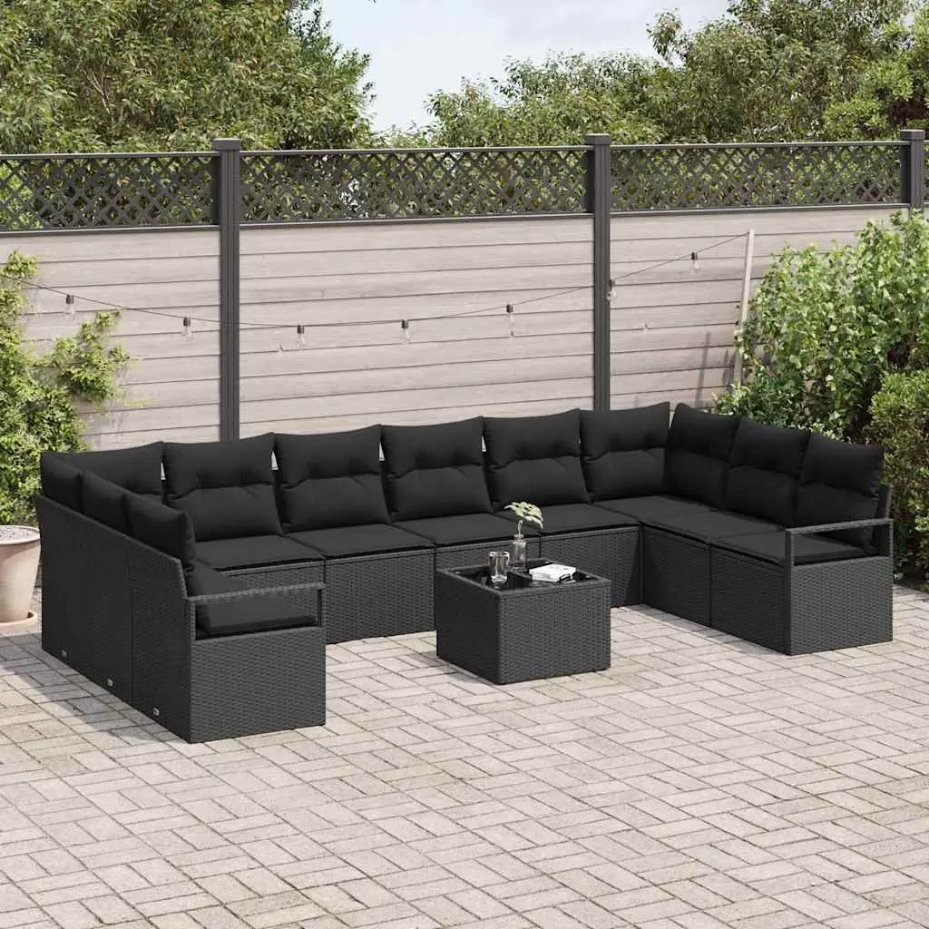 Black Poly Rattan 11-Piece Outdoor Sofa Set