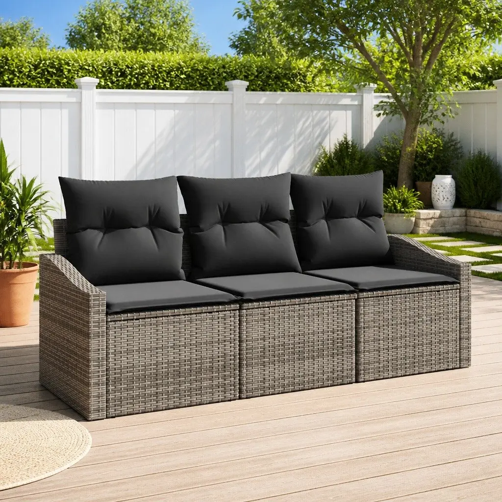 3-Piece Grey Garden Sofa Set with Cushions