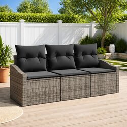 Stylish 3-Piece Grey Garden Sofa Set with Cushions