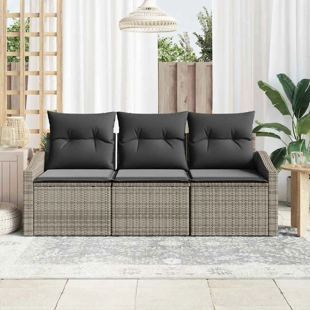 3-Piece Grey Garden Sofa Set with Cushions