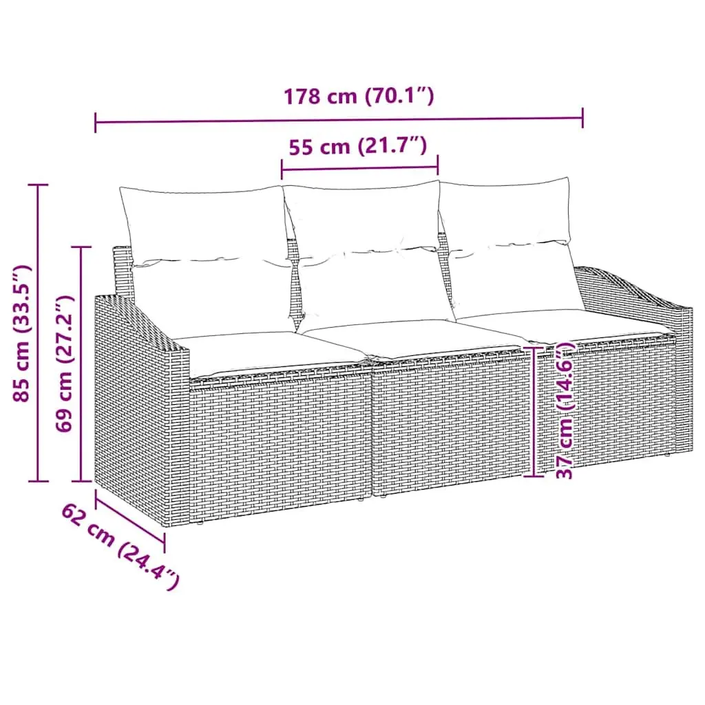 3-Piece Grey Garden Sofa Set with Cushions