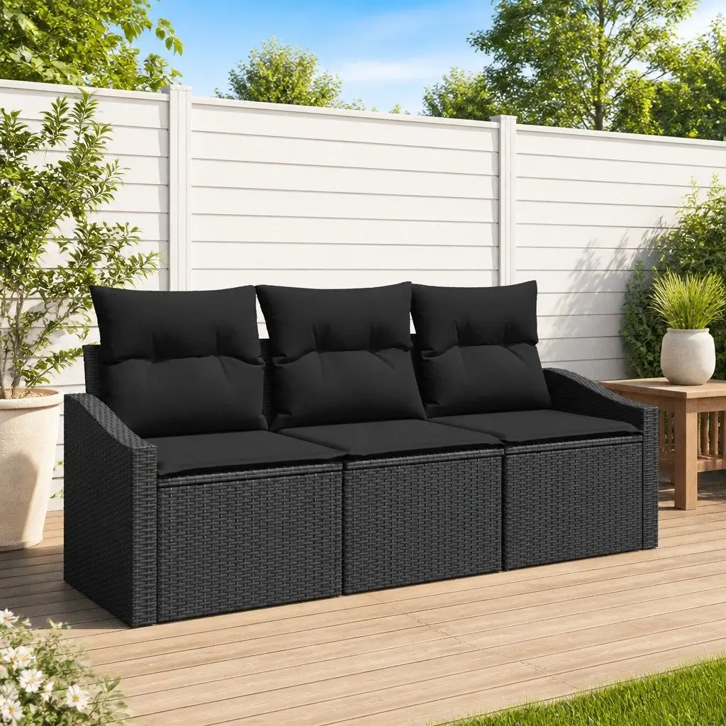 3-Piece Outdoor Garden Sofa Set in Black