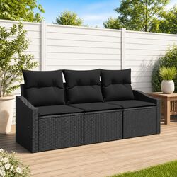 Durable 3-Piece Outdoor Garden Sofa Set in Black
