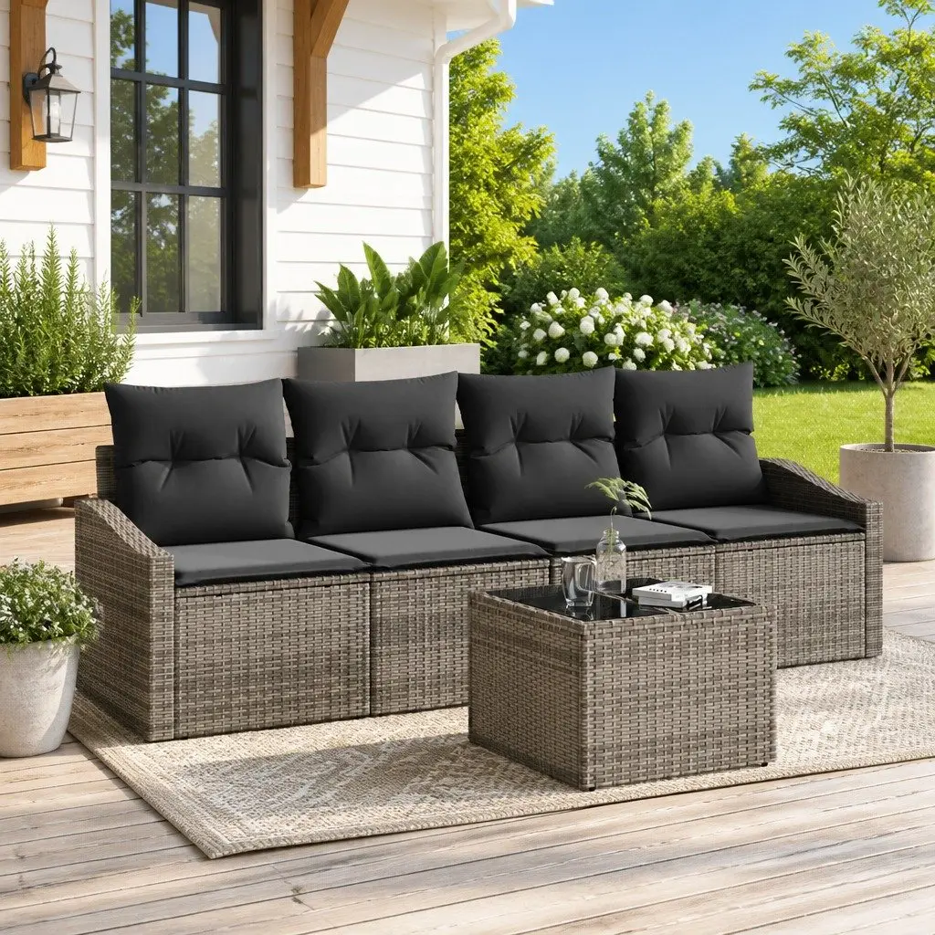 5 Piece Outdoor Sofa Set Poly Rattan Grey