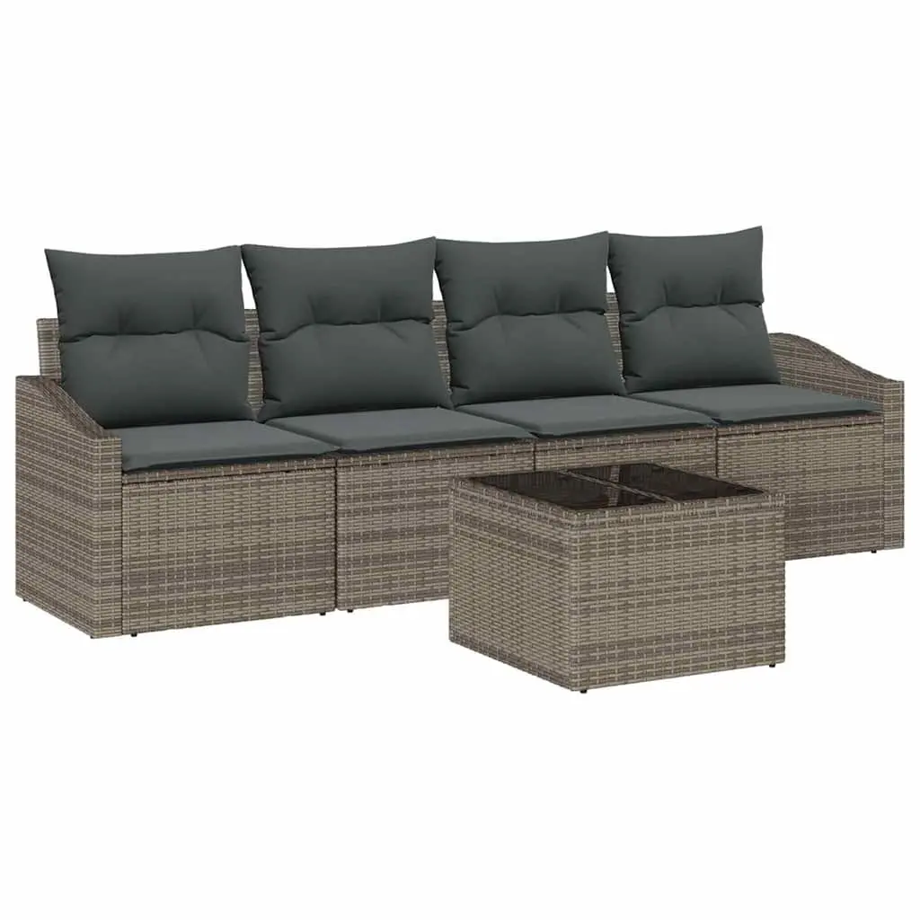 5 Piece Outdoor Sofa Set Poly Rattan Grey