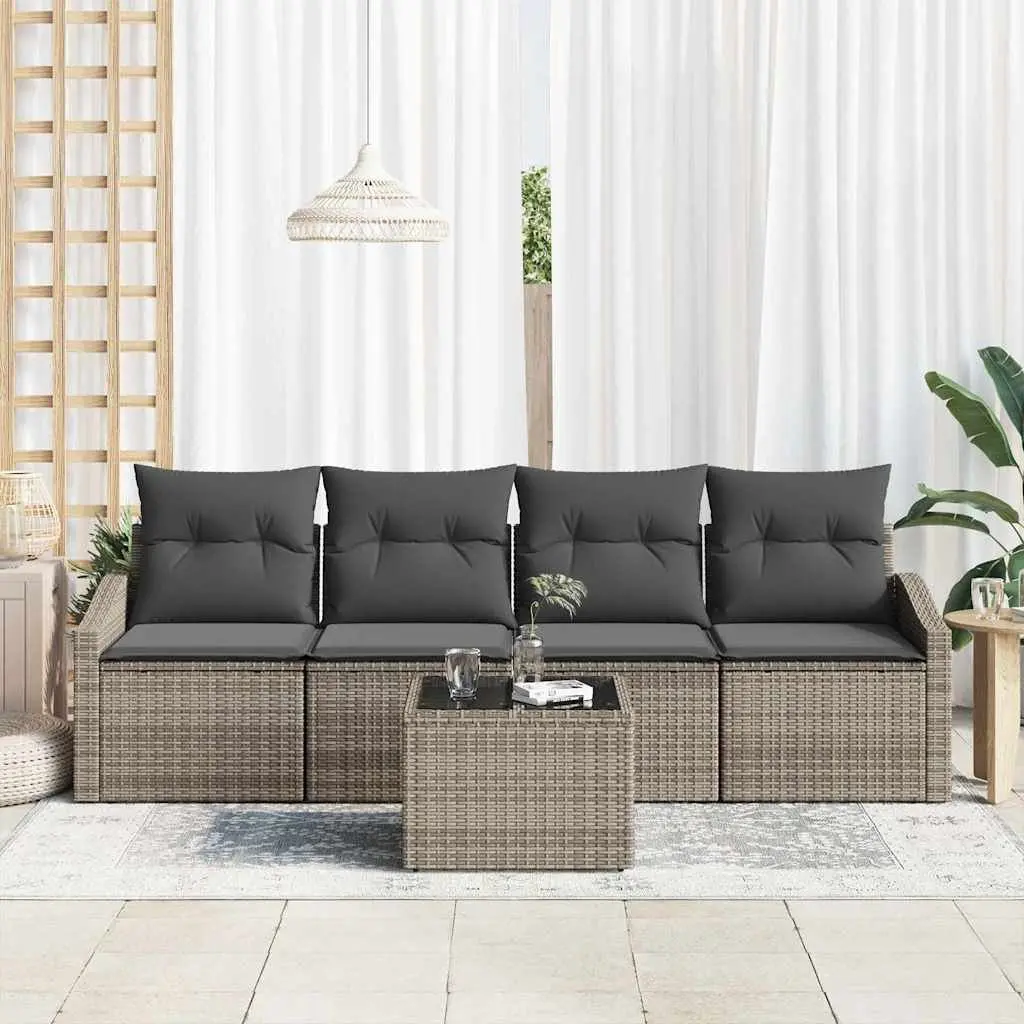 5 Piece Outdoor Sofa Set Poly Rattan Grey