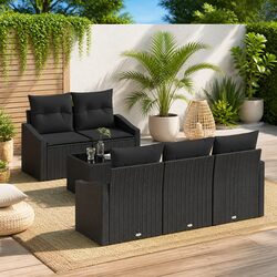 Premium 6 Piece Black Poly Rattan Outdoor Sofa Set