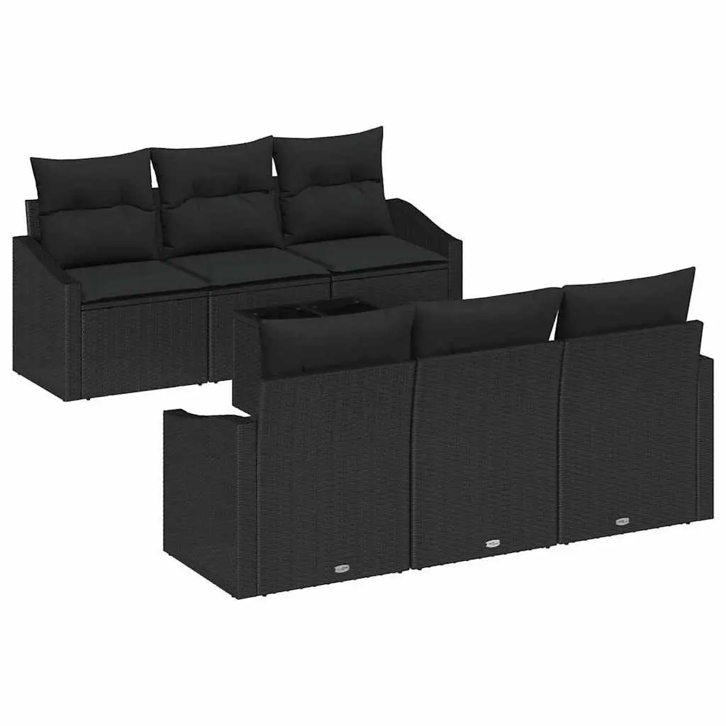 7 Piece Black Poly Rattan Outdoor Sofa Set with Storage