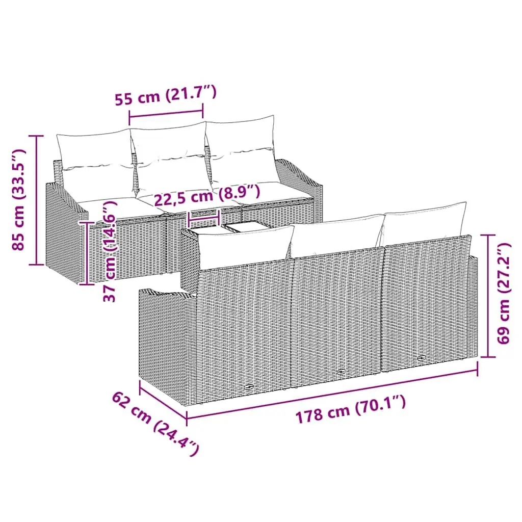 7 Piece Black Poly Rattan Outdoor Sofa Set with Storage
