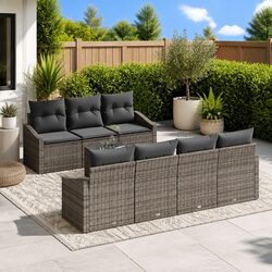Outdoor Sofa Set 8 Pieces Grey Poly Rattan Modular Garden Seating with Storage
