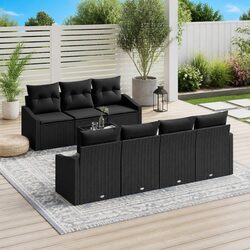 Modular Outdoor Sofa Set 8 Pcs Black Poly Rattan