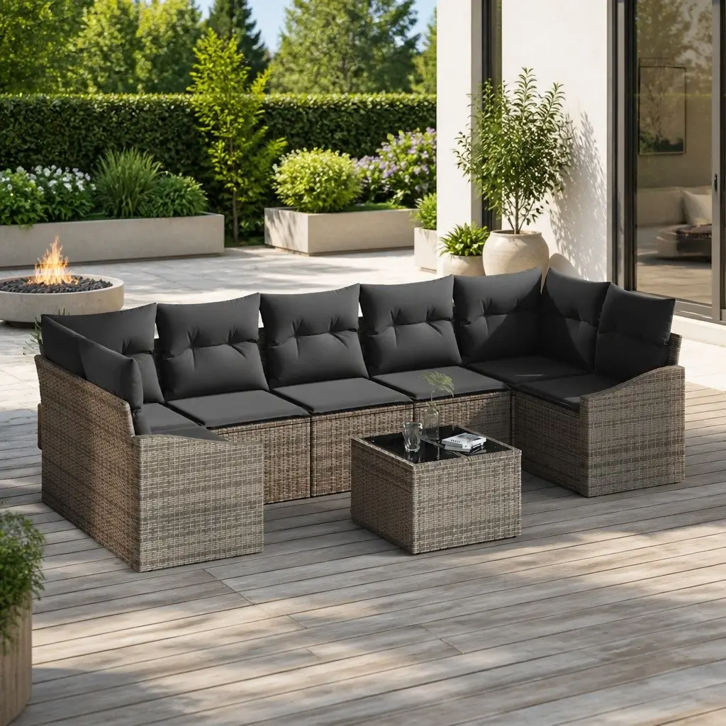 Grey 8-Piece Outdoor Sofa Set with Storage