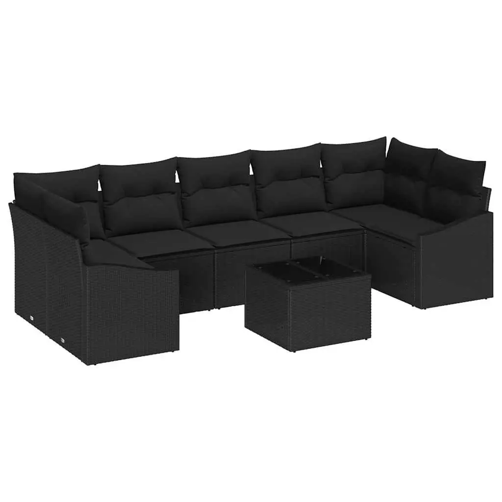 Outdoor Sofa Set Poly Rattan 8 Piece Black Garden Seating with Cushions