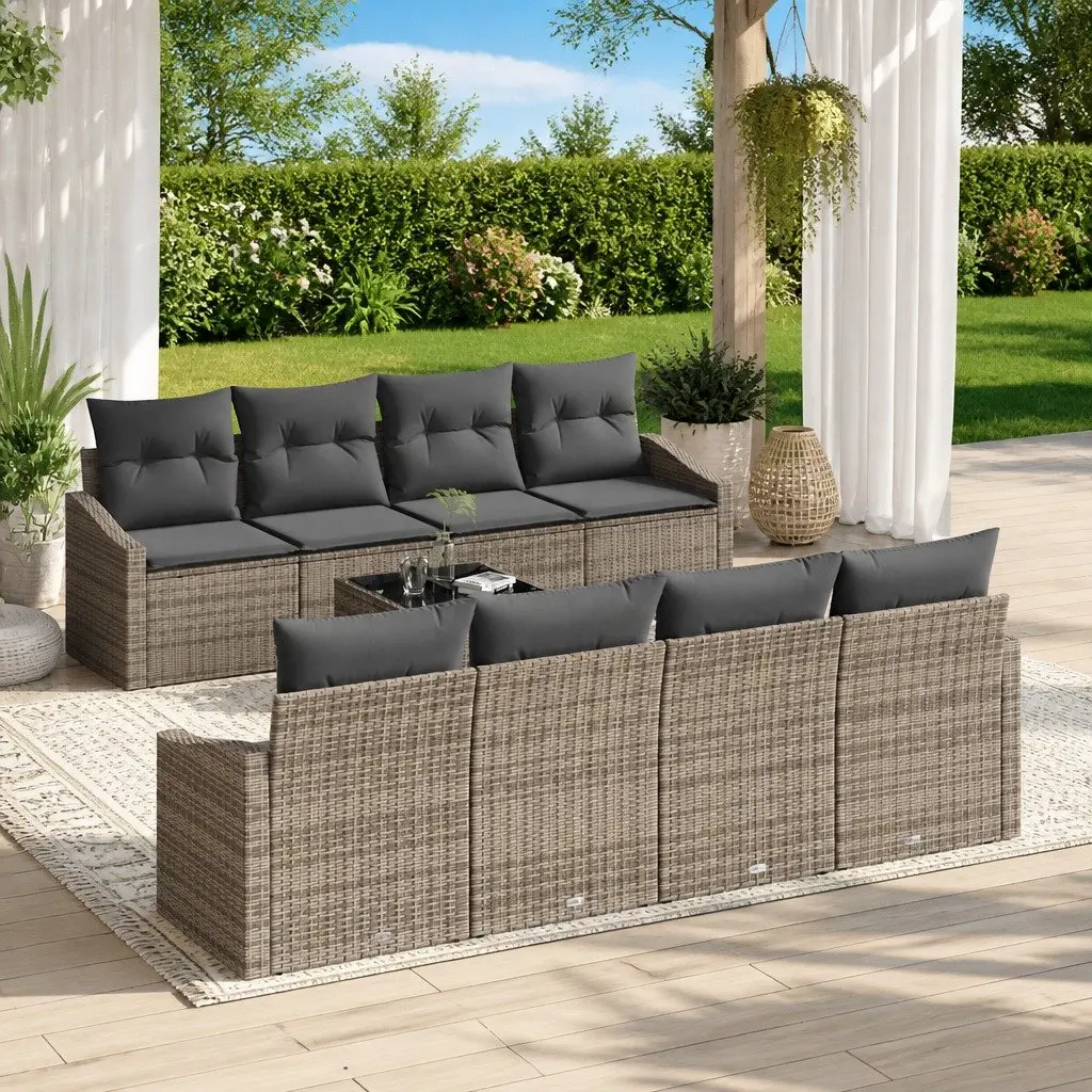 Outdoor Sofa Set Poly Rattan 7 Piece Grey Garden Seating with Storage Benches