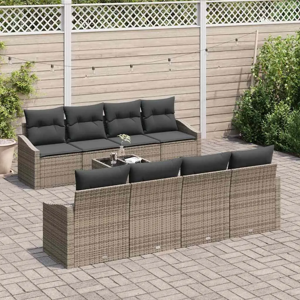 Outdoor Sofa Set Poly Rattan 7 Piece Grey Garden Seating with Storage Benches
