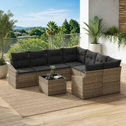 Outdoor Sofa Set 9 Pieces Grey Poly Rattan Garden Furniture Modular Seating