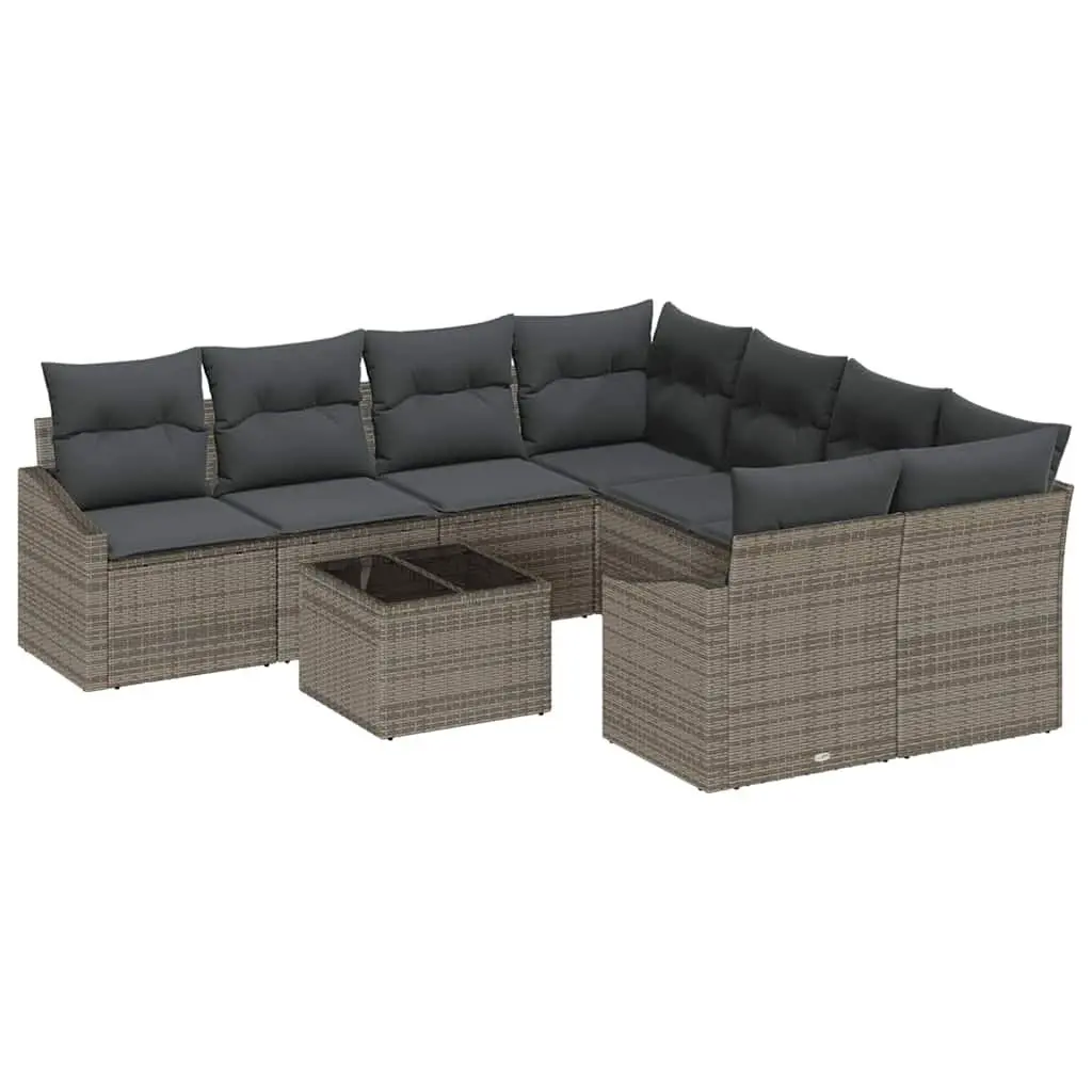 Outdoor Sofa Set 9 Pieces Grey Poly Rattan Garden Furniture Modular Seating
