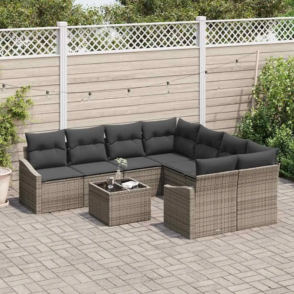 Outdoor Sofa Set 9 Pieces Grey Poly Rattan Garden Furniture Modular Seating