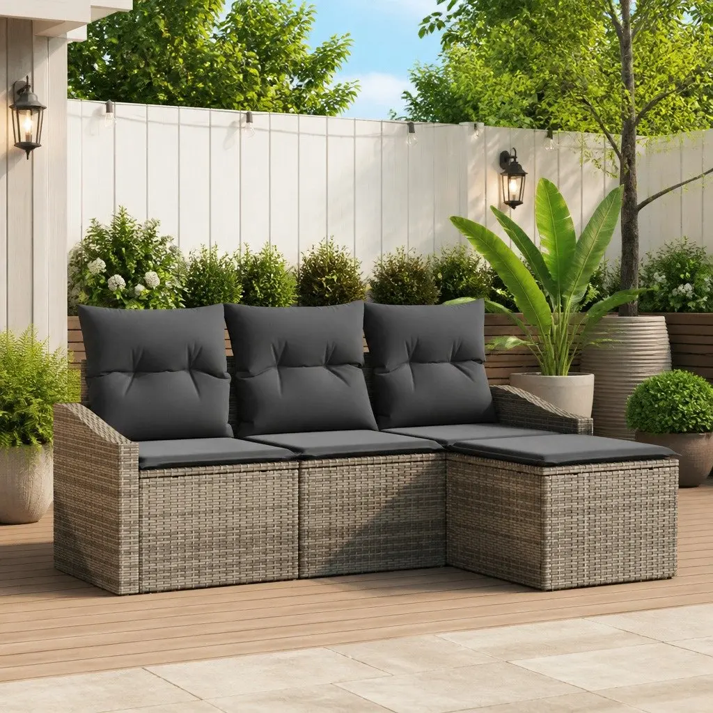 4-Piece Grey Poly Rattan Outdoor Sofa Set