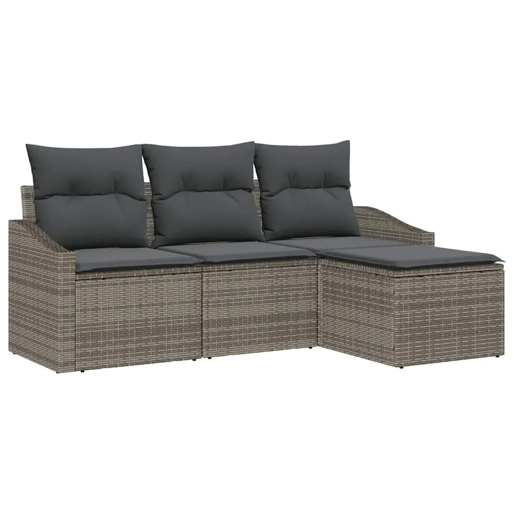 4-Piece Grey Poly Rattan Outdoor Sofa Set